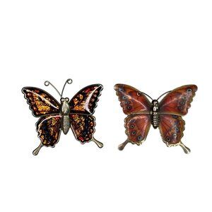 Vintage Butterfly Brooch Pins Set Enamel & Metal Made In Taiwan 2 Inches